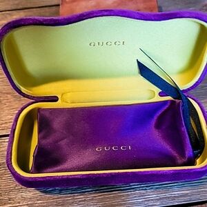 Authentic Gucci Purple and Yellow Sunglass Case with Silk pouch